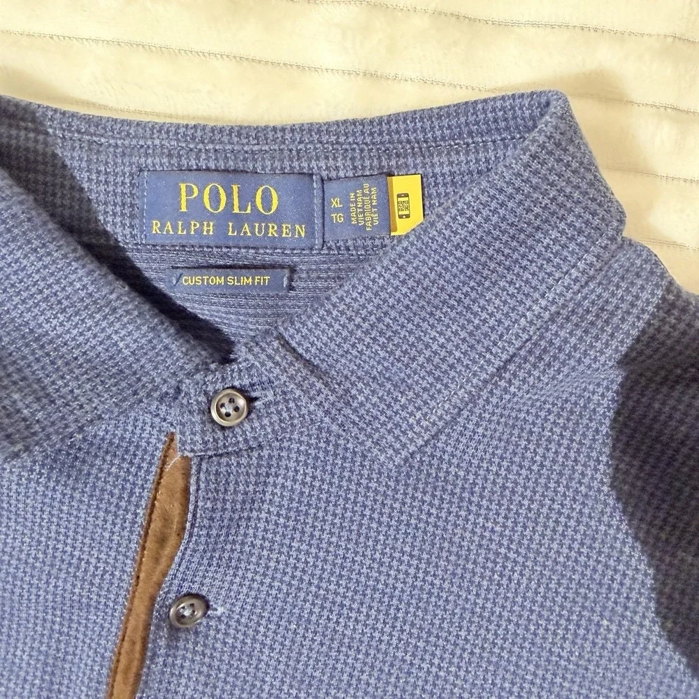 Polo Ralph Lauren Long Sleeve Custom Slim Fit Soft Touch Jersey Navy Polo Sz L